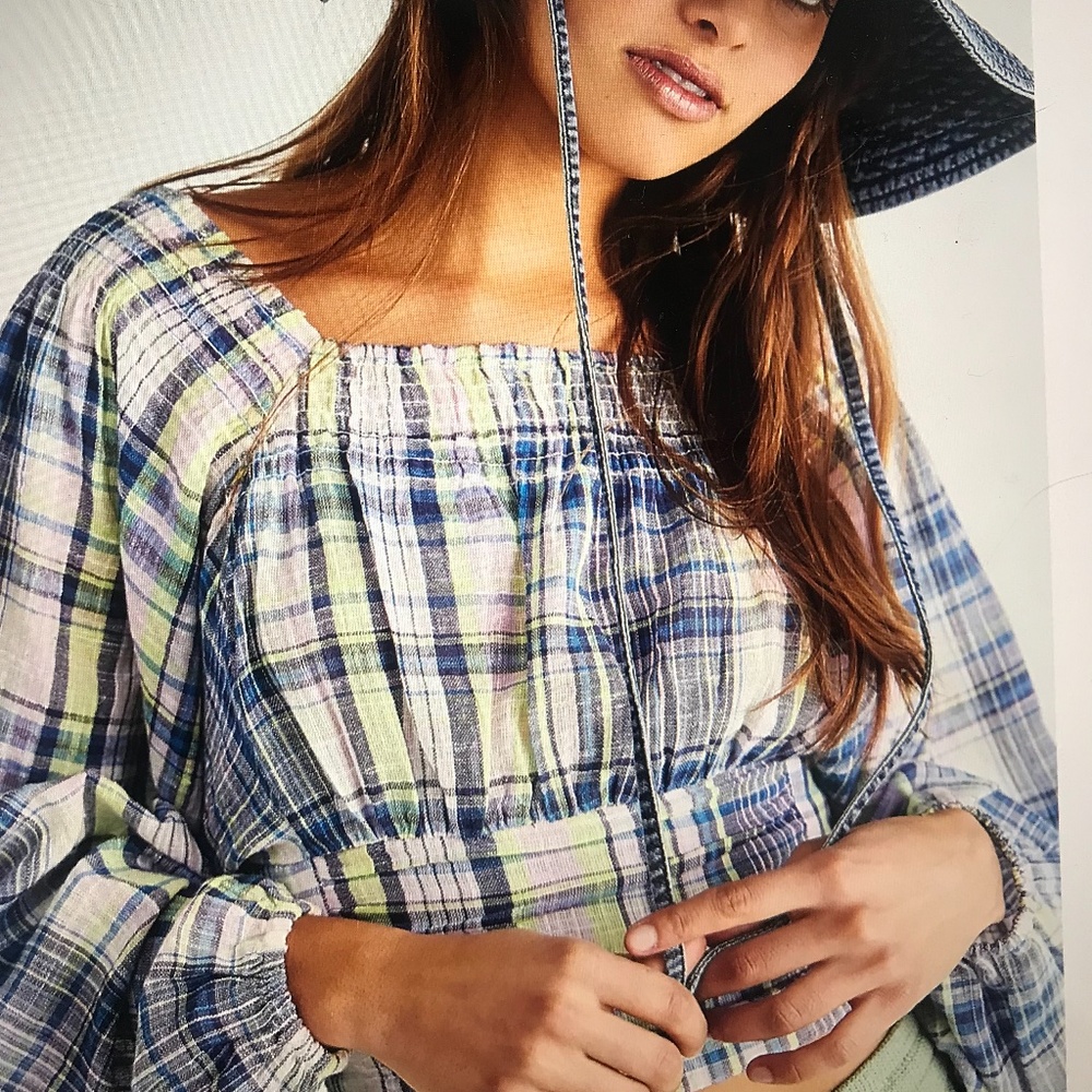 Free people Marlena plaid top, size m